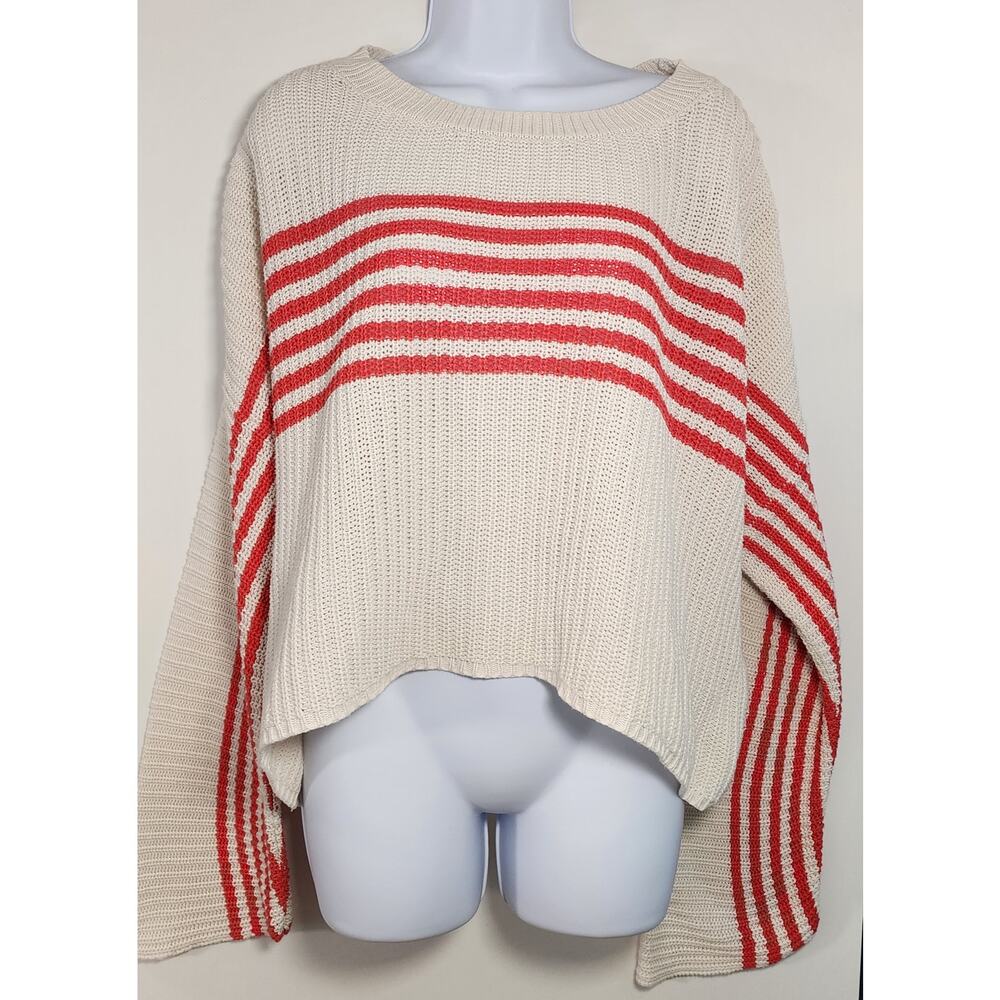Aerie Striped Cropped Sweater‎ Red Cream Cotton Nautical XL